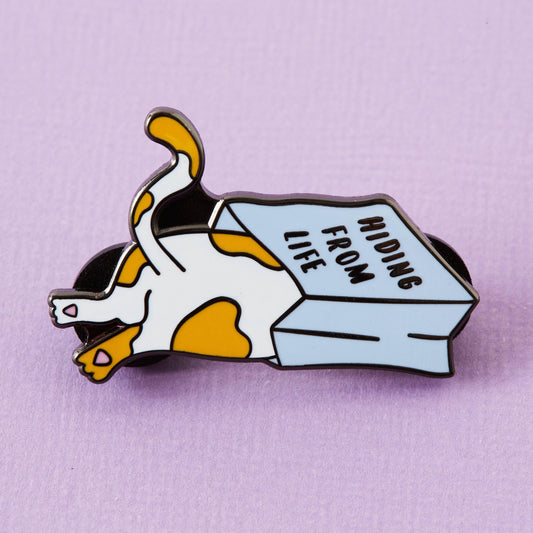 Hiding From Life Cat Enamel Pin Badge