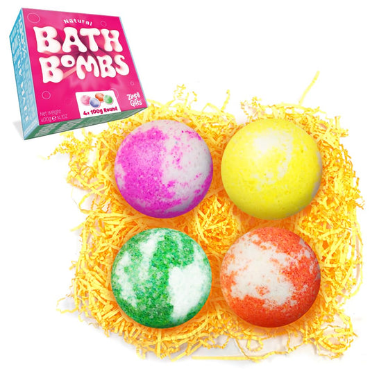 Zimpli Gifts 4 x Large UK Made Value Bath Bombs Gift Set, Perfect for Moisturizing Skin, Handmade, Fizzing Spa Beauty Kit, Birthday Presents for Women, Christmas Stocking Fillers for Mum, Her, Wife