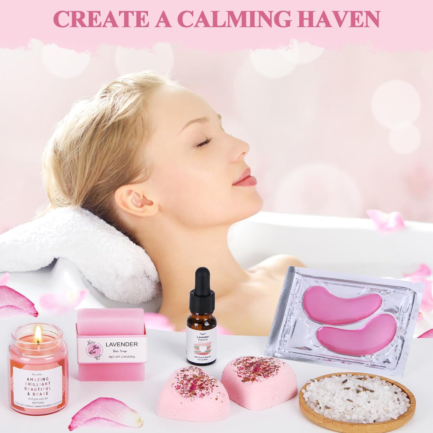 Bath Sets Birthday Pamper Gifts for Women, Unique Skin Care Self Care package for Her Pamper Hampers Kit for Women, Relaxing Spa Set Wellbeing Get Well Soon Gift Ideas for Women Best Friend Sister Mum