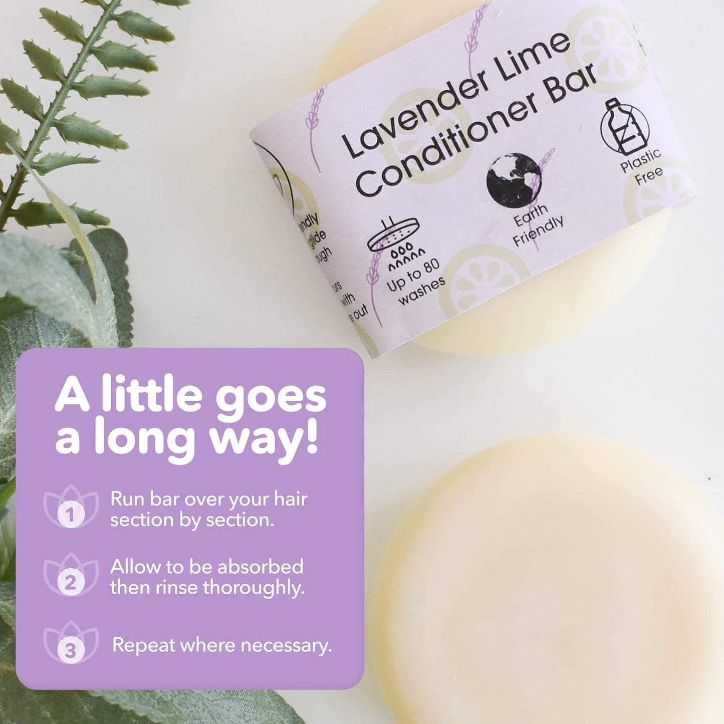 Lavender Lime Hair Conditioner Bar, Natural Hair Care Bar for Frizzy Hair, Vegan Hair Bars, Plastic-Free, No Chemicals & Preservatives, Up to 80 Washes, 60g - The Natural Spa