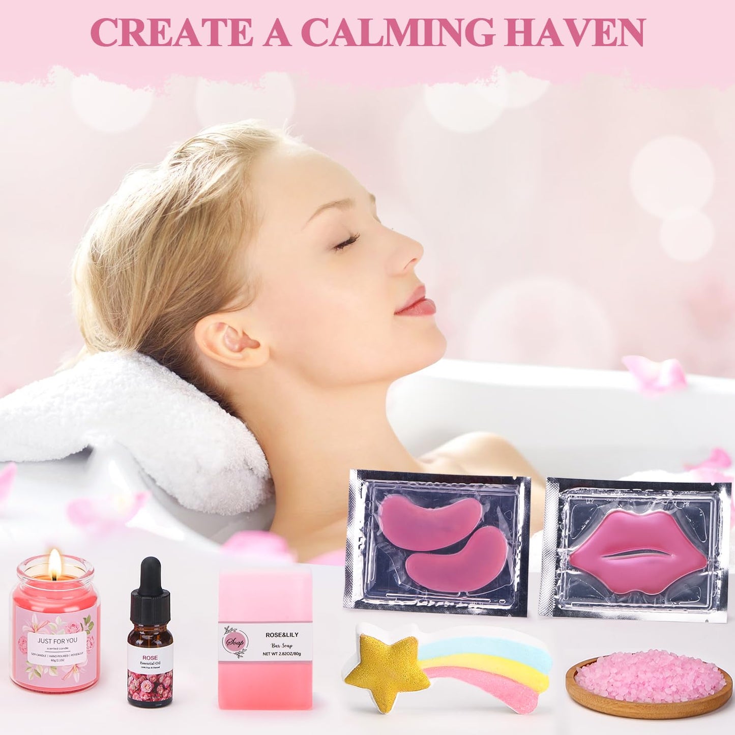 Bath Sets Birthday Pamper Gifts for Women, Unique Skin Care Self Care package for Her Pamper Hampers Kit for Women, Relaxing Spa Set Wellbeing Get Well Soon Gift Ideas for Women Best Friend Sister Mum