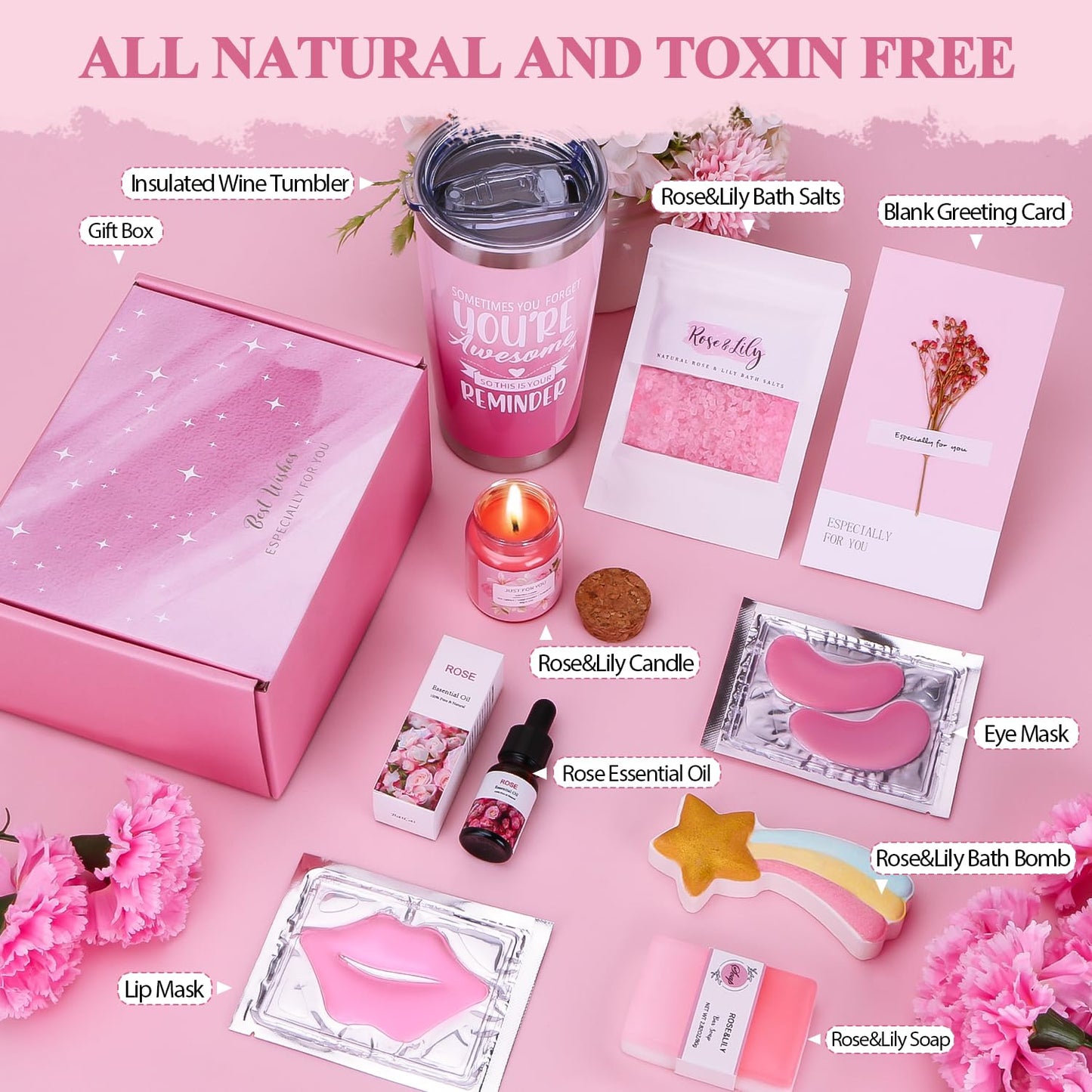 Bath Sets Birthday Pamper Gifts for Women, Unique Skin Care Self Care package for Her Pamper Hampers Kit for Women, Relaxing Spa Set Wellbeing Get Well Soon Gift Ideas for Women Best Friend Sister Mum