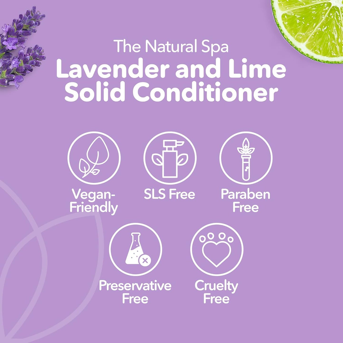 Lavender Lime Hair Conditioner Bar, Natural Hair Care Bar for Frizzy Hair, Vegan Hair Bars, Plastic-Free, No Chemicals & Preservatives, Up to 80 Washes, 60g - The Natural Spa