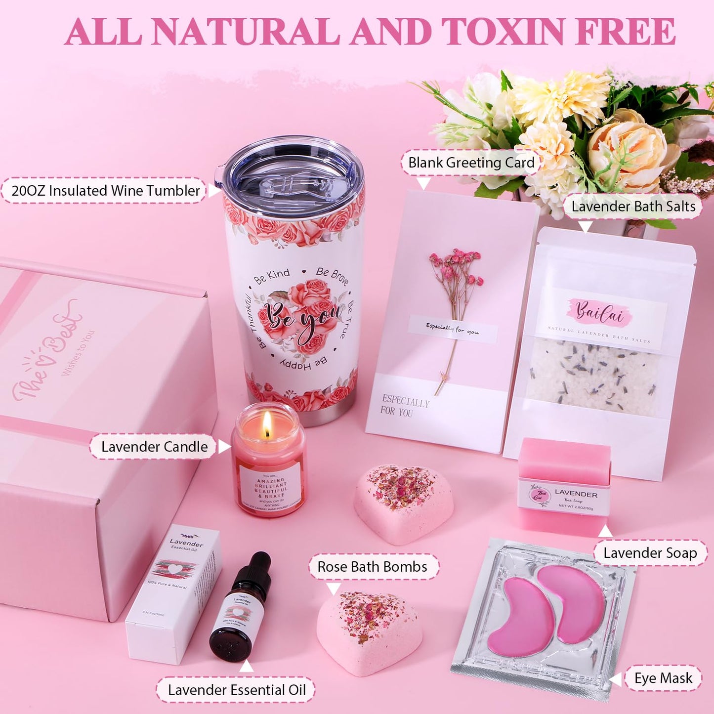 Bath Sets Birthday Pamper Gifts for Women, Unique Skin Care Self Care package for Her Pamper Hampers Kit for Women, Relaxing Spa Set Wellbeing Get Well Soon Gift Ideas for Women Best Friend Sister Mum