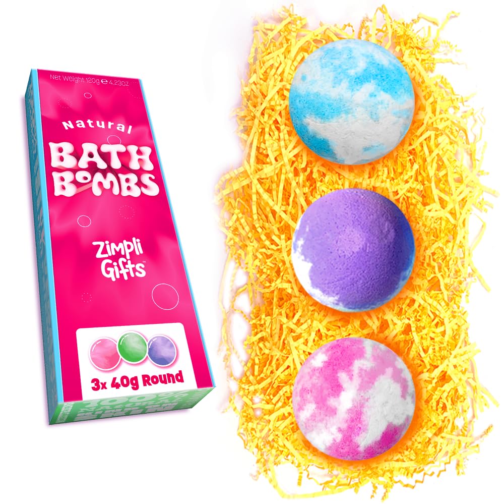 Zimpli Gifts 3 x UK Made Christmas Bath Bombs Gift Set, Stocking Fillers for Women, Kids, Children, Her, Xmas Presents, Bath Fizzers, Beauty Spa Gift Set, Vegan Friendly & Cruelty Free