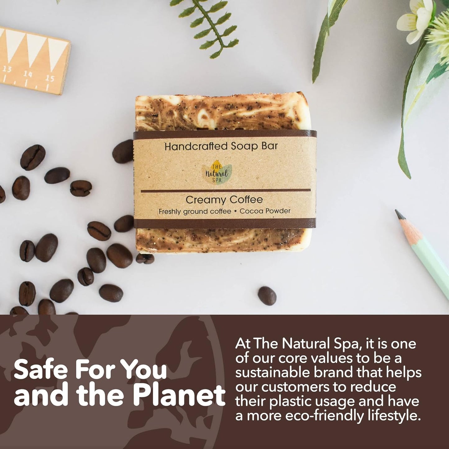 Creamy Coffee Handcrafted Soap Bar, Moisturising Vegan Soap, Natural Exfoliating Soap with Cocoa Butter & Almond Oil, Zero Waste Travel Soap, No Chemicals and Preservatives, 100g - The Natural Spa