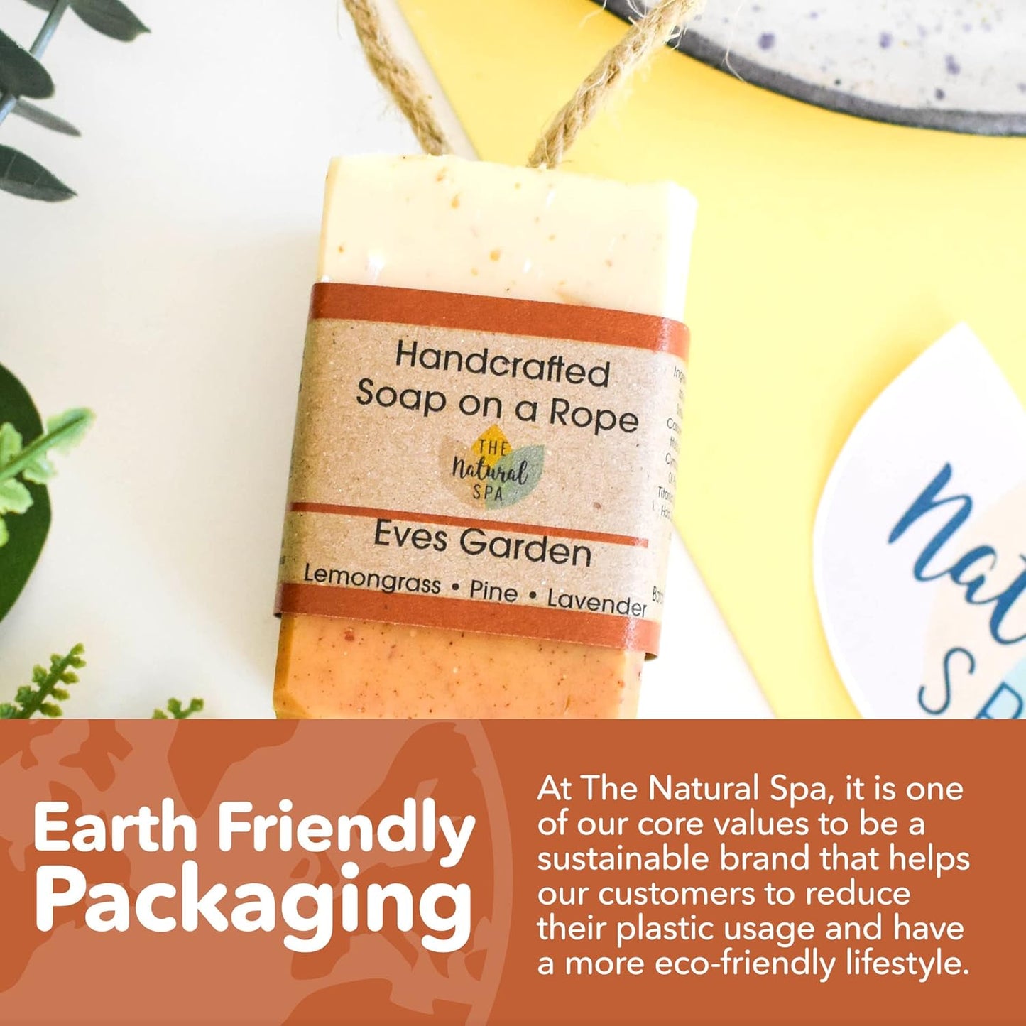 Eves Garden Soap On A Rope, Handcrafted Vegan Soap, Nourishing Bathing Cleansers for All Skin Types, Zero Waste Travel Soap with Cocoa Butter and Almond Oil, 100g - The Natural Spa