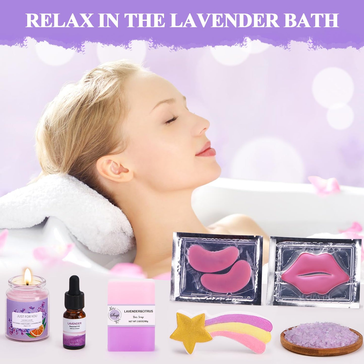 Bath Sets Birthday Pamper Gifts for Women, Unique Skin Care Self Care package for Her Pamper Hampers Kit for Women, Relaxing Spa Set Wellbeing Get Well Soon Gift Ideas for Women Best Friend Sister Mum