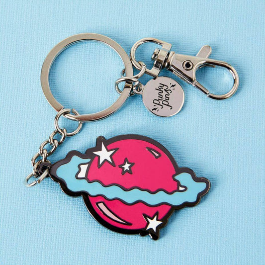 Pink Planet Enamel Keyring