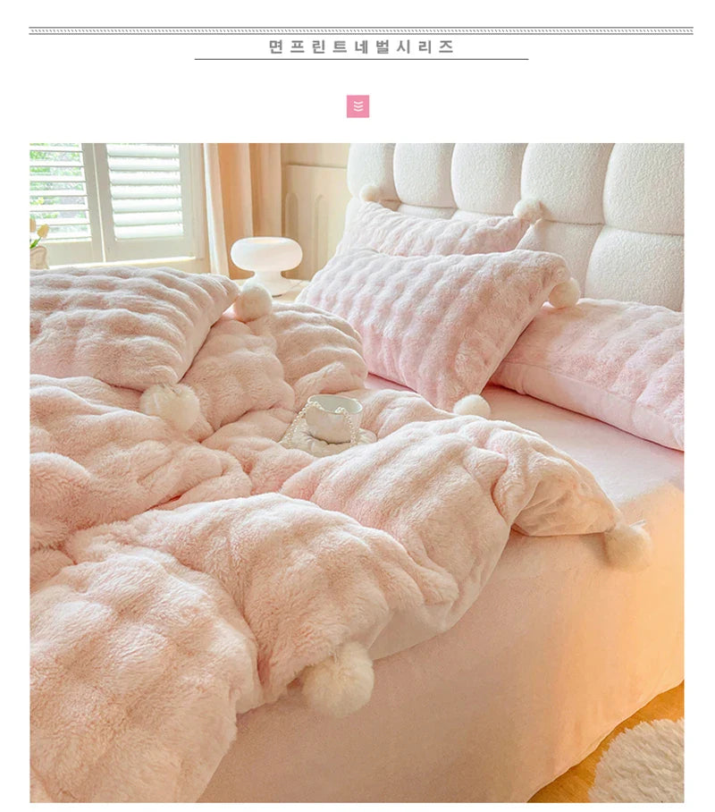 Tuscan Faux Fur Warm Fluffy Bedding Set for Winter Skin Friendly Warmth Plush Duvet Cover Set Queen Thickend Blanket Cover Sets