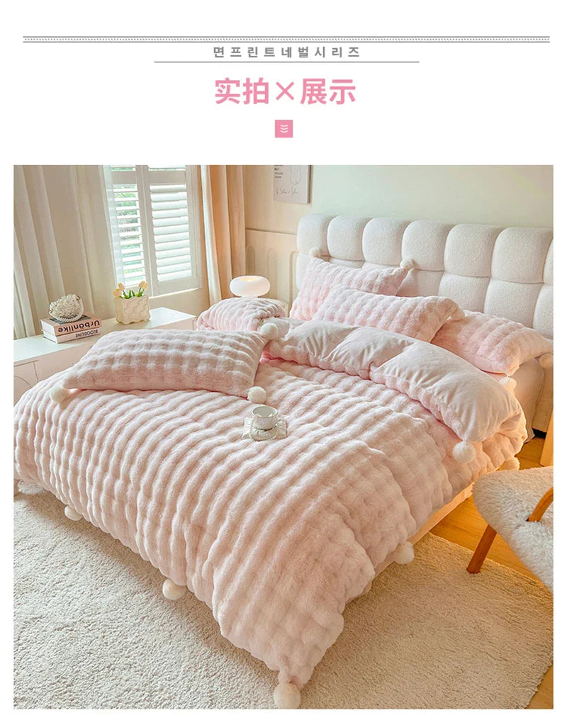 Tuscan Faux Fur Warm Fluffy Bedding Set for Winter Skin Friendly Warmth Plush Duvet Cover Set Queen Thickend Blanket Cover Sets