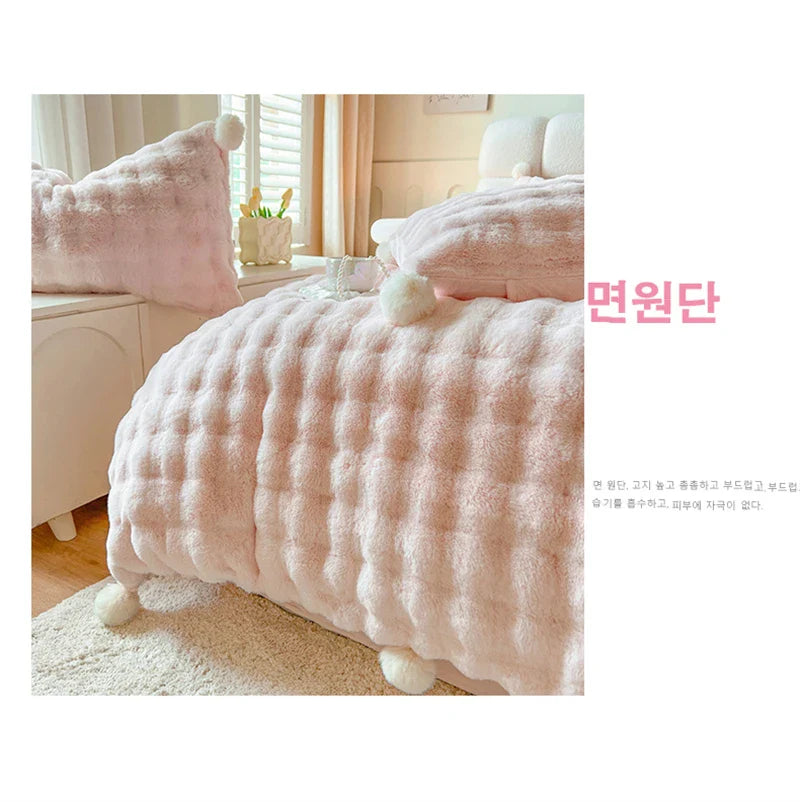 Tuscan Faux Fur Warm Fluffy Bedding Set for Winter Skin Friendly Warmth Plush Duvet Cover Set Queen Thickend Blanket Cover Sets