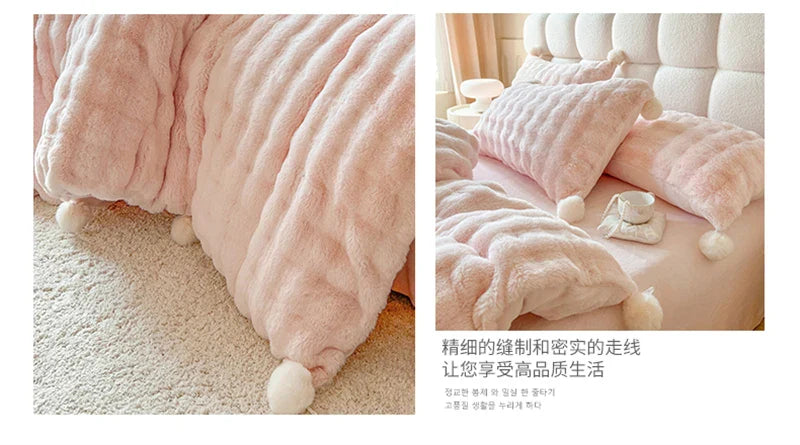 Tuscan Faux Fur Warm Fluffy Bedding Set for Winter Skin Friendly Warmth Plush Duvet Cover Set Queen Thickend Blanket Cover Sets