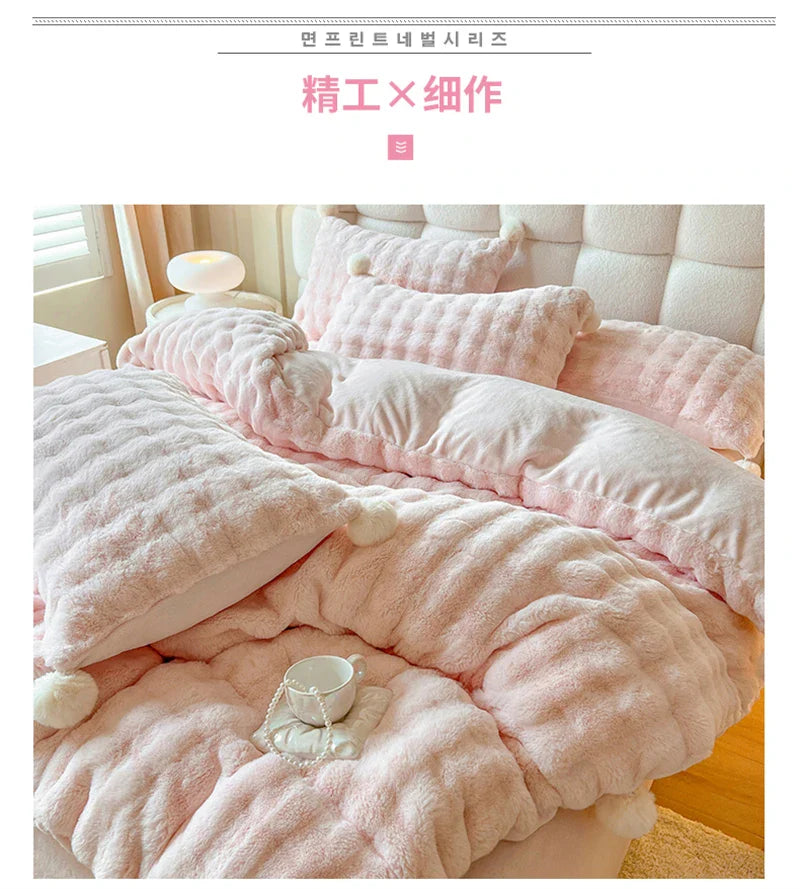 Tuscan Faux Fur Warm Fluffy Bedding Set for Winter Skin Friendly Warmth Plush Duvet Cover Set Queen Thickend Blanket Cover Sets