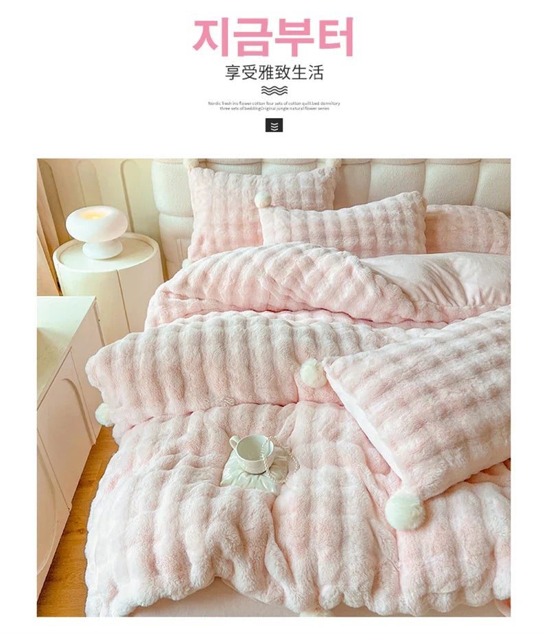 Tuscan Faux Fur Warm Fluffy Bedding Set for Winter Skin Friendly Warmth Plush Duvet Cover Set Queen Thickend Blanket Cover Sets