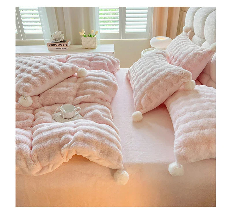 Tuscan Faux Fur Warm Fluffy Bedding Set for Winter Skin Friendly Warmth Plush Duvet Cover Set Queen Thickend Blanket Cover Sets