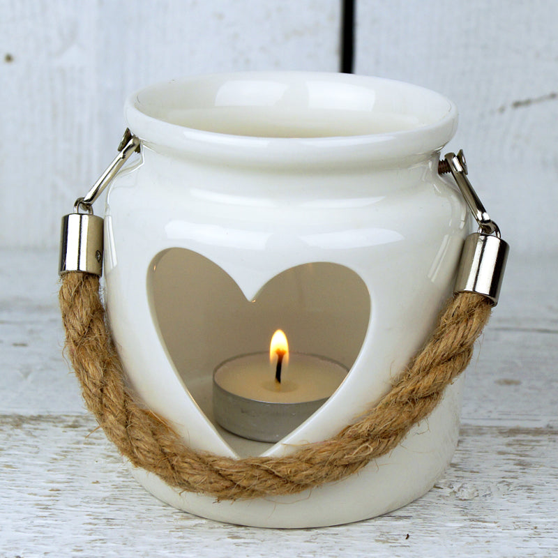 White Porcelain Tea Light Holder with Rope Handle