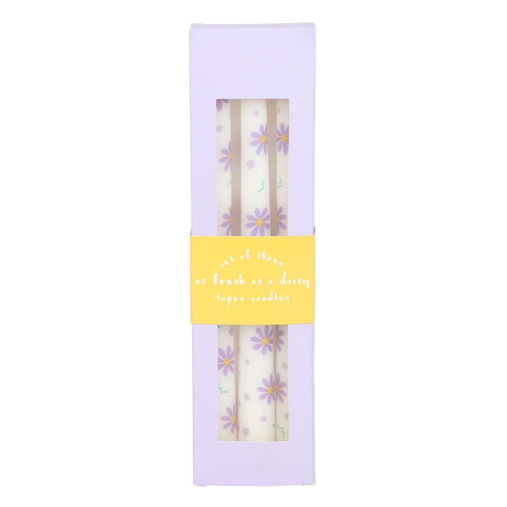 Set Of 3 Purple Daisy Taper Candles